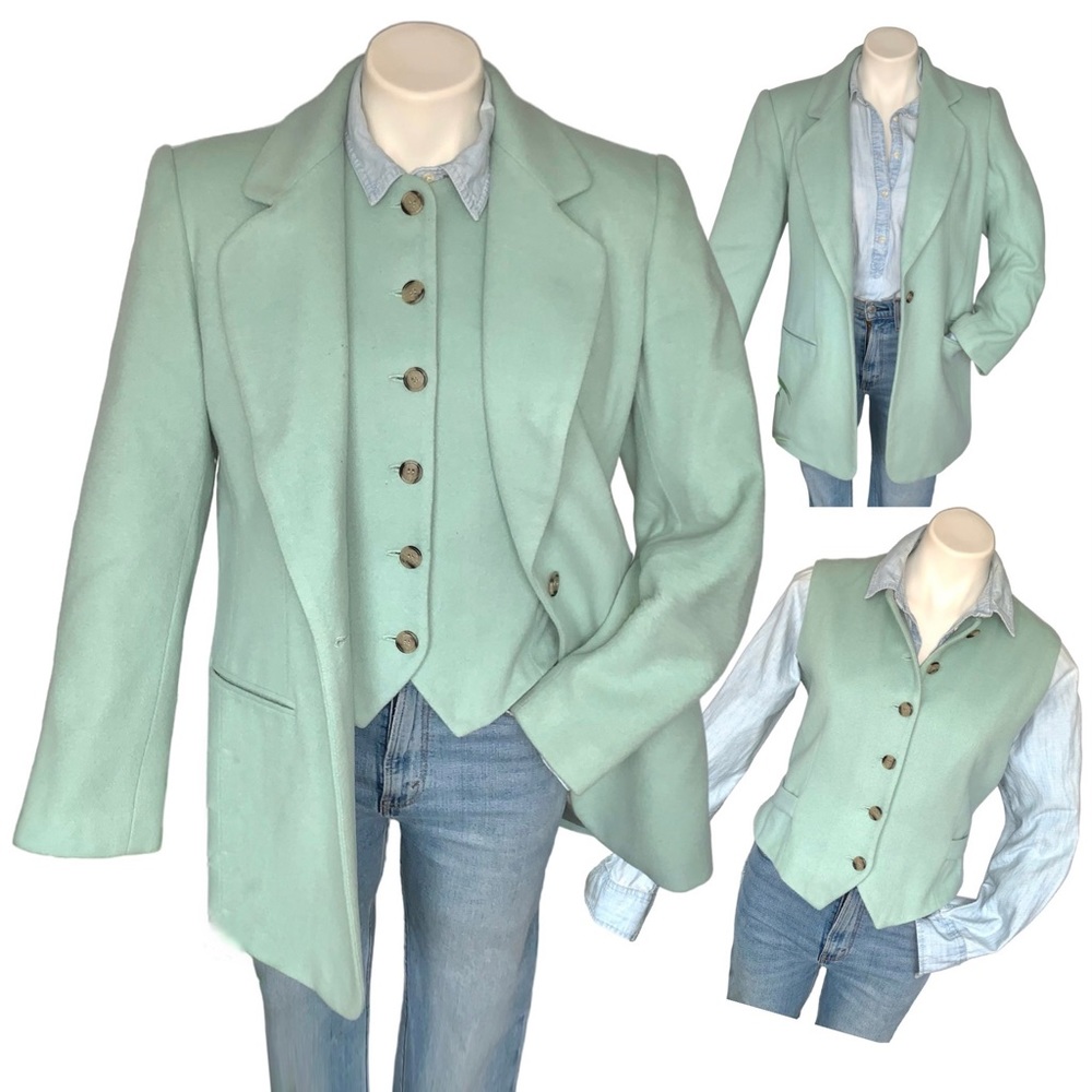 v i n t a g e :: Seafoam Wool Cashmere Longline Blazer Vest Set Bloomingdale’s
